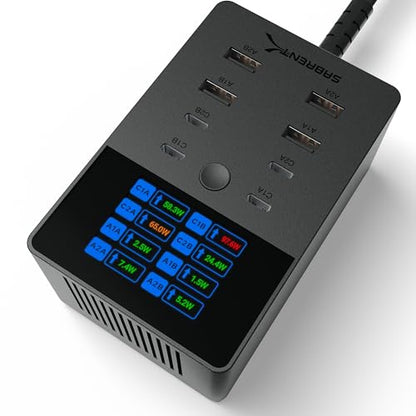 SABRENT VOLTIK Charging Station, 252W 8-Port USB C and USB A, LCD Display | Desktop fast charger, USB-C & USB-A, 252W shared across 8 ports, UL certified, real-time LCD, for MacBook / iPhone / Samsung - size: 8-Port