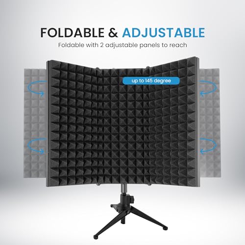 IDANCE Microphone Isolation Shield, 3 Panel Foldable Vocal Shield with Absorbent Foam for Mic Stand or Tabletop Use, Mic Isolation for Studio Recording, Podcasting, Voiceover