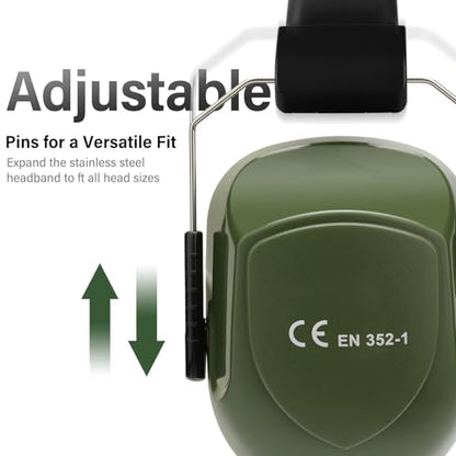 Noise Reduction Ear Protection Ear Muffs, Shooting Ear Protection, SNR 28dB Noise Cancelling Headphones for Adults Kids Autism, Hearing Protection for Shooting,Gun Range,Mowing - color: Army Green