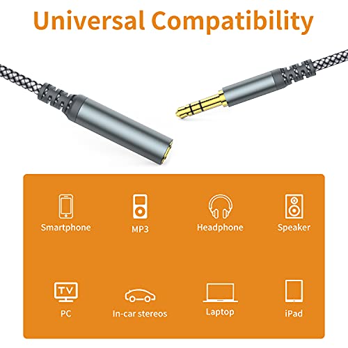MCSPER Headphone Extension Cable, [2-Pack, 6.6ft Hi-Fi ] 3.5mm Extension AudioMale to Female Aux Adapter Hi-Fi Sound Stereo Extender Cord for Headset, iPhone, iPad, Smartphones, Tablets & More (Grey) - size: 6.6FT