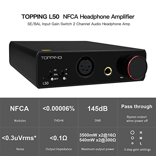 Topping L50 NFCA Headphone Amplifier, 3500mW x 3500mW HiFi SE/BAL Input Desktop Home Audio Amp 6.35mm 4 Pin XLR Iems Output Gain Switch 2 Channel Preamplifier (Silver)