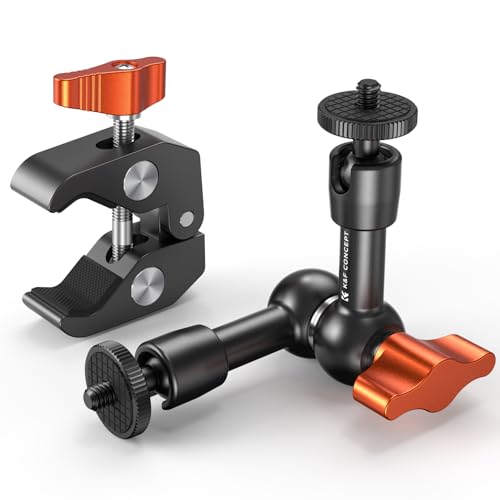 K&F CONCEPT 6" Magic Arm Clamp with Super Clamp 360° Ballhead Mini Arm | 1/4" & 3/8" Thread Screw for Monitor, LED Light, Webcam, Action Camera, MS31 - size: 6 Inch with Clamp