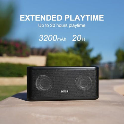 DOSS SoundBox Plus Portable Bluetooth Speaker with 16W Stereo Sound-Black | Rich bass, 20H Playtime, Wireless Stereo Pairing, Hands-free Calls, Bluetooth 5.0, For Home, Office, Dorm, Camping, Backyard - color: Black