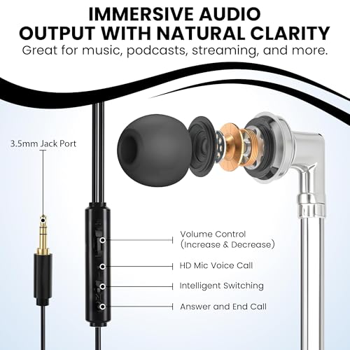 Airtube Headphones, EMF Free Earbuds, 3.5mm Jack, 3D Sound | Zipper Bags and Microphone Volume Control for Work Meetings, Sleep, Gym and High Audio Quality Devices - size: 3.5mm Jack