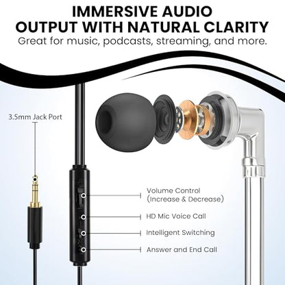 Airtube Headphones, EMF Free Earbuds, 3.5mm Jack, 3D Sound | Zipper Bags and Microphone Volume Control for Work Meetings, Sleep, Gym and High Audio Quality Devices - size: 3.5mm Jack