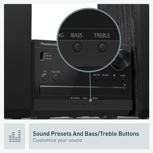 Panasonic Compact Stereo System with CD Player, Bluetooth, FM Radio and USB with Bass and Treble Control, 20W Stereo System for Home with Remote Control - SC-PM270PP-K (Black) - style: 20W Stereo System