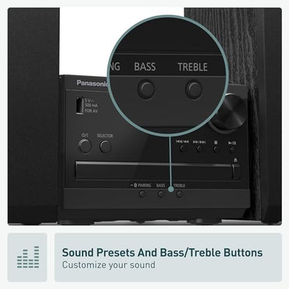 Panasonic Compact Stereo System with CD Player, Bluetooth, FM Radio and USB with Bass and Treble Control, 20W Stereo System for Home with Remote Control - SC-PM270PP-K (Black) - style: 20W Stereo System
