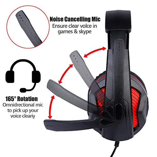 3.5mm Port Wired Gaming Headset, Stereo Bass Noise Isolation Headphone with Mic Volume Control for PS4 New Xbox One PSP PC Laptop Tablet Cellphones (Black)