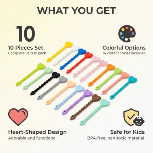 10Pcs Heart Silicone Cable Ties, Reusable Adjustable Cord Straps - color: 10pcs- Heart Cable Ties