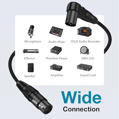 Right Angle XLR Cable, Adjustable-Angle Male to Straight Female Microphone Cable Cord, 90 Degree XLR Adapter for Mixer,Recorder,1 FT-2 Pack
