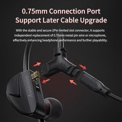 CVJ-Assassin IEM Wired Gaming Earbud,in Ear Monitor Headphone with Boom Mic - color: CVJ-Assassin-Black