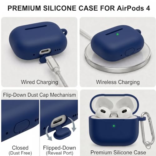 for Airpods 4 Case, Come with Cleaner Kit,Soft Skin Silicone Case Cover with Keychain, Full Protective Case for Men and Women, Compatible with AirPods 4th Generation Case,Sapphire Blue - color: A2-Sapphire Blue