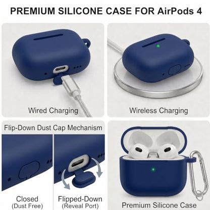 for Airpods 4 Case, Come with Cleaner Kit,Soft Skin Silicone Case Cover with Keychain, Full Protective Case for Men and Women, Compatible with AirPods 4th Generation Case,Sapphire Blue - color: A2-Sapphire Blue