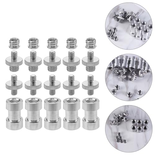 20pcs Metal Threaded Screw Adapter Set 1/4 to 3/8 Inch Converter Mounts for DSLR Camera Tripod and Microphone Stand, Silver, Compatible with Camera and Monopod Accessories