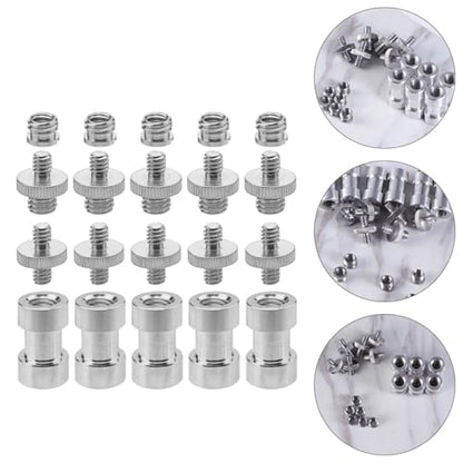 20pcs Metal Threaded Screw Adapter Set 1/4 to 3/8 Inch Converter Mounts for DSLR Camera Tripod and Microphone Stand, Silver, Compatible with Camera and Monopod Accessories
