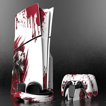 PlayVital Full Set Skin Sticker for ps5 Slim Console Disc Edition (The New Smaller Design), Vinyl Skin Decal Cover for ps5 Controller & Headset & Charging Station & Media Remote - Blood Zombie - color: Blood Zombie