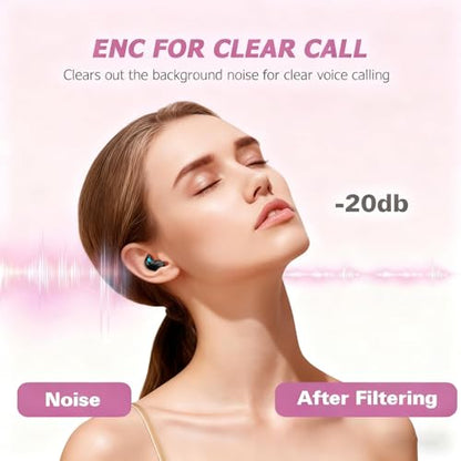 Invisible Sleep Wireless Earphone IPX5 Waterproof Pink Wireless Thin Invisible Sleep Earbuds for Side Sleepers Sleep Ear Buds Smallest Tiny Small Mini Discreet Earbud for Sleeping Invisible Headphones - color: Pink