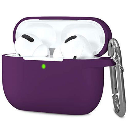 Hamile Compatible AirPods Pro Case Protective Silicone Case Shockproof Cover Skin for Apple AirPod Pro 2019 Charging Case, with Keychain, Purple - color: Plum