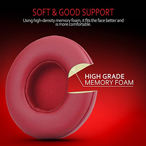 Krone Kalpasmos Earpad Replacement for Beats Solo 2 & 3 Wireless/Wired Headphone, Ear Cushion Premium Protein Leather Memory Foam with Kits, Superb Comfortable Easy to Install – Red - color: Red
