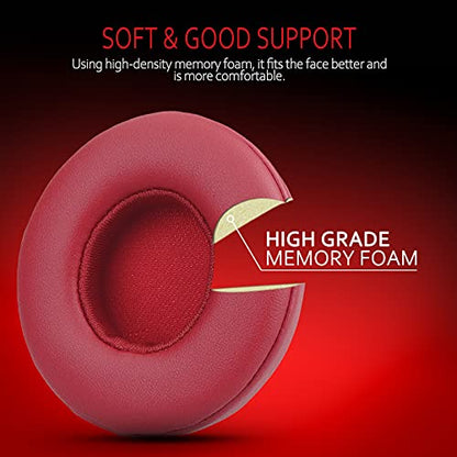 Krone Kalpasmos Earpad Replacement for Beats Solo 2 & 3 Wireless/Wired Headphone, Ear Cushion Premium Protein Leather Memory Foam with Kits, Superb Comfortable Easy to Install – Red - color: Red