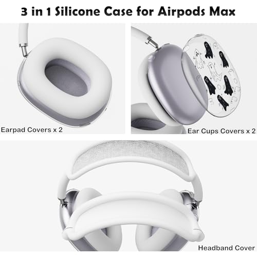 for AirPods Max Headphones Halloween Ear Covers for AirPods Max 2 | Cute Ghost Clear Ear Cups Cover | White Silicone Ear Pad Case Headband Cover for Apple AirPods Max 2/1 (2026/2024/2020) - color: Ghost F/White