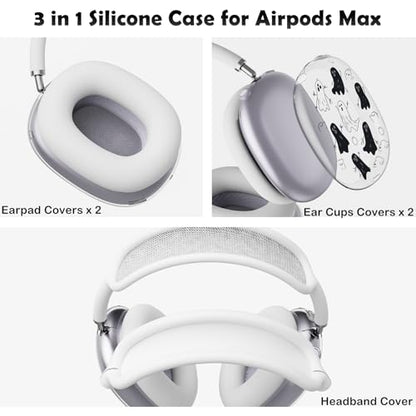 for AirPods Max Headphones Halloween Ear Covers for AirPods Max 2 | Cute Ghost Clear Ear Cups Cover | White Silicone Ear Pad Case Headband Cover for Apple AirPods Max 2/1 (2026/2024/2020) - color: Ghost F/White