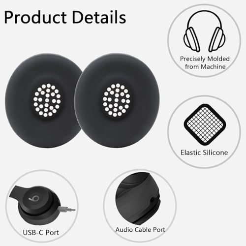Silicone Ear Pad Covers for Beats Solo 4 Wireless Headphones - Black - color: Black