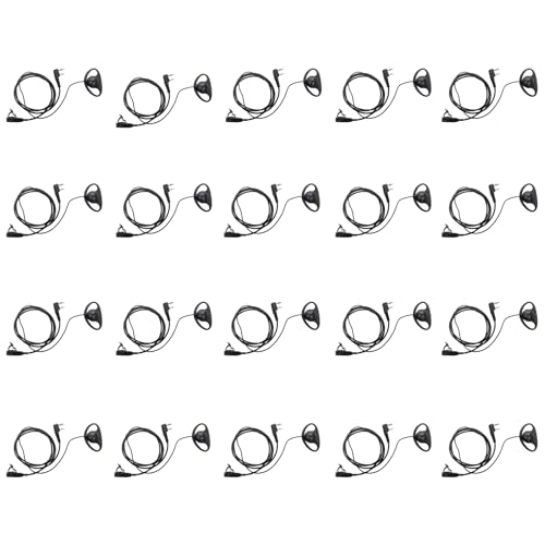 D-Shape Earpiece Headset with Mic PTT Walkie Talkie Two-Way Radio (20packs) | 2-Pin,Baofeng Kenwood UV-5R BF-888S BF-F8HP BF-F9 TK-3140 TK-3400 TK-3402