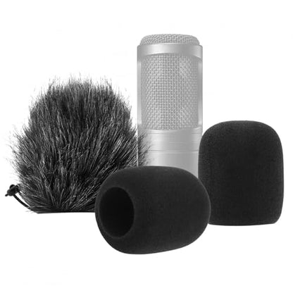 Mic Windscreen Set 3pcs Furry & Foam Microphone Cover Windscreen and Foam Cover Fit for AT2020 AT2035 AT2050 AT2500 AT4040