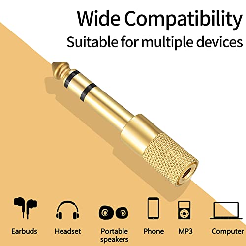 4 Pcs 6.35mm (1/4 inch) Male to 3.5mm (1/8 inch) Female Stereo Headphone Adapters, 3.5mm/1/8'' Female to 6.35mm/1/4'' Male Stereo Audio Adapter Jack Plug for Headphone, Gold Plate