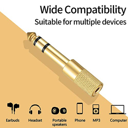 4 Pcs 6.35mm (1/4 inch) Male to 3.5mm (1/8 inch) Female Stereo Headphone Adapters, 3.5mm/1/8'' Female to 6.35mm/1/4'' Male Stereo Audio Adapter Jack Plug for Headphone, Gold Plate