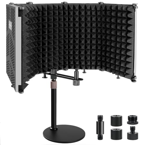 Microphone Isolation Shield, 5 Panels Sound Proof Mic Shield with Mic Stand, High Density Absorbent Foam Mic Isolation Shield for Recording Studio Vocal Booth Equipment - size: 5P(26.5"x9.9")