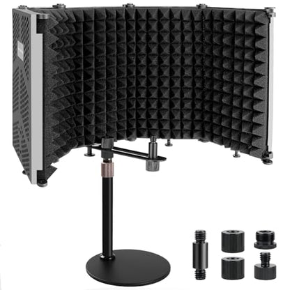 Microphone Isolation Shield, 5 Panels Sound Proof Mic Shield with Mic Stand, High Density Absorbent Foam Mic Isolation Shield for Recording Studio Vocal Booth Equipment - size: 5P(26.5"x9.9")