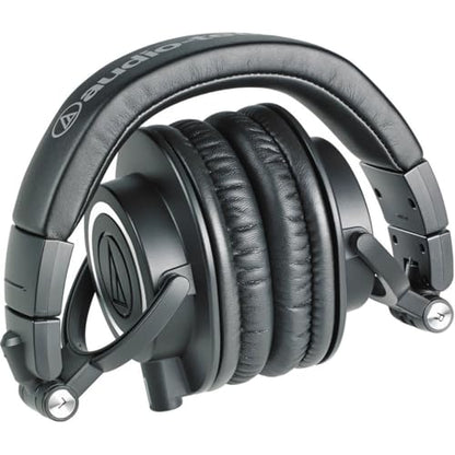 Audio-Technica ATH-M50x Professional Monitor Headphones, Black - with H&A High Frequency Leather Earpads for AT -M50