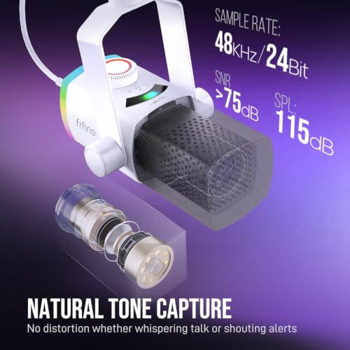 FIFINE AM8PROTW Streaming Microphone Kit for Gaming, XLR/USB Dynamic Mic - color: White