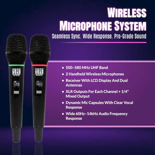 Pa System with Wireless Microphone and Speakers 12", 2000W | Built-in Amplifier w/6 Channel Audio Mixer System, Wireless UHF Microphone, 1000W Passive Speaker, Dual Tripod Stands - size: 12 inch