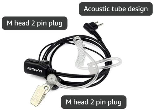 Retevis Acoustic Tube Walkie Talkie Earpiece with Mic, 2 Pin(1 Pack) | Compatible with Motorola CP100/CP100D/CP185/CP200/CP200D/ GP300/GP2000/BRP40/DLR1060 Walkie-talkies, Two Way Radio Earpiece