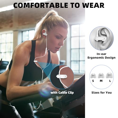 ASKUBSKU 3.5mm Headphones Sport Wired Earbuds with Mic Fit Travel, White | Noise Isolating Running Earphone Stereo Over Ear Buds Wired Plug in with Ear Hook for Samsung A15 A03s A14 S10 A12 for Switch - color: White