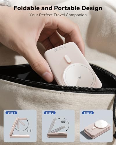 Foldable 3in1 Charging Station for Magsafe, Travel Phone and Watch Charger for Apple Devices, Wireless Charging Dock for iPhone 17 16 15 14 13 12 Series/Apple Watch/Airpods - color: Pink