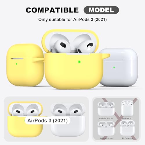 for AirPods 3 Case Silicone Cover, Yellow | Compatible with Apple AirPods 3rd Generation (2021) with Keychain & Cleaner Kit, Wireless Charging Compatible - color: I3-Yellow