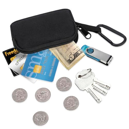 E-Tree Mini Pouch Bag, Zippered Organizer, Carabiner Clip, 2.9"x4.1" | 900D Oxford, 2.9"x4.1",Small Zippered Case for AirPods USB Cables MagSafe Cards Keys, Carabiner Clip,Coin Purse,Unisex Black