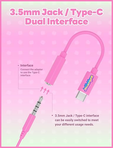 Jellie Drops Wired Earbuds for Kids, Featuring Colorful Characters. Silicone Storage case, 3.5mm aux, USB C Adapter, Volume Control, School Ready, Cute, Lightweight, and Compact. (Pink) - color: Pink