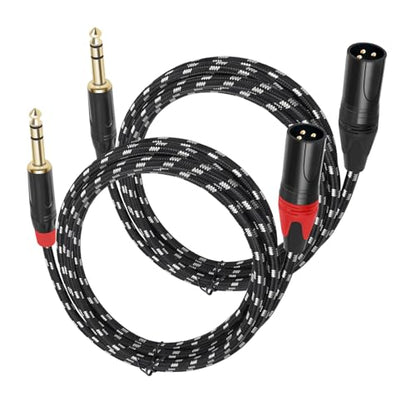 XLR Male to 1/4 (6.35mm) TRS Mono Jack Microphone Cable, 6.6 FT, 2 Pack, Black and White Grid Protective Layer, Balanced 3 Pin to Quarter inch TRS Plug, Pure Copper and Plated Conductors - size: 6.6 FT 2 Pack, style: B/W 6.35 to XLR male