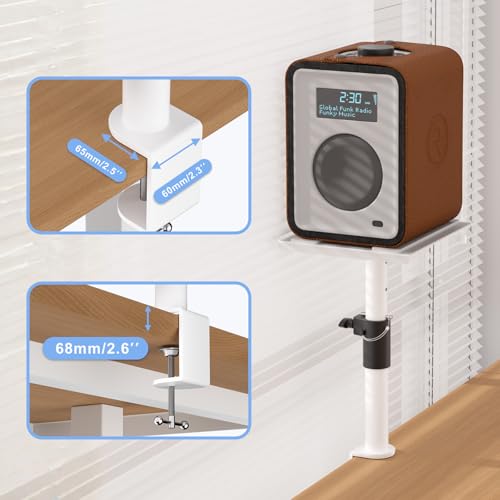 suptek Clamp-on Speaker Stand Desk Mount Set, Height Adjustment, Swivel, 9.6 x 8.8 inch Trays, Universal Audio Holders for Computer and Bookshelf Speakers, Elevated Sound, 2 Pack, White, SDM001GW - color: White, size: Fixed Speaker Stands