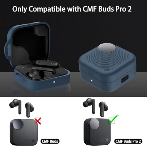 for CMF Buds Pro 2 Case Cover, Soft Silicone Protective Earbuds Case, Only Compatible with CMF Buds Pro 2, Headphones Case with Carabiner Accessories Set(Blue) - color: Blue