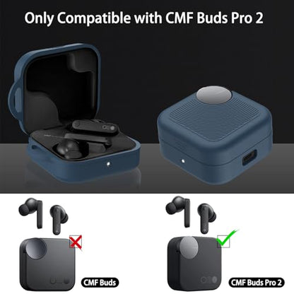 for CMF Buds Pro 2 Case Cover, Soft Silicone Protective Earbuds Case, Only Compatible with CMF Buds Pro 2, Headphones Case with Carabiner Accessories Set(Blue) - color: Blue