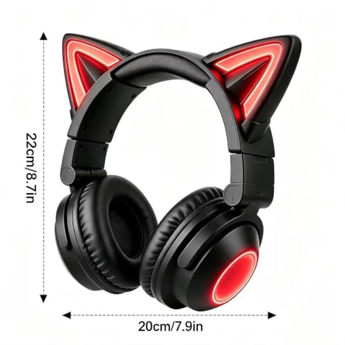 Cat Ear Bluetooth Headphones for Kids,Over Ear Headphones with Microphone | LED Foldable Wired & Wireless Gaming Headset,Cute Headphones for Kids for School,Compatible with Phone/PC/Tablet/TV,Black - color: Black