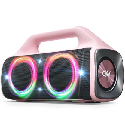 IP67 Waterproof Bluetooth Speaker:80W(Peak) Loud Outdoor Portable Wireless Party Speakers with LED Lights,20H Playtime,Bluetooth 5.3,Deep Bass & TWS for Pool,Beach (Pink) - color: Pink + Gray