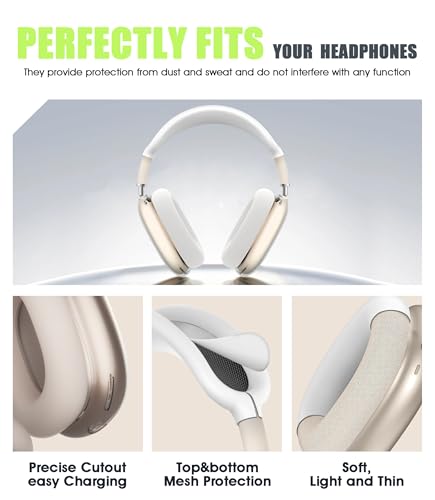 4 in 1 Case Cover for AirPods Max 2/1 (White) | Headband/Ear Cups/Ear Pads Cover, All-Round Protection Soft Silicone and Clear TPU Headphone Case for AirPods Max 2 - color: Clear White