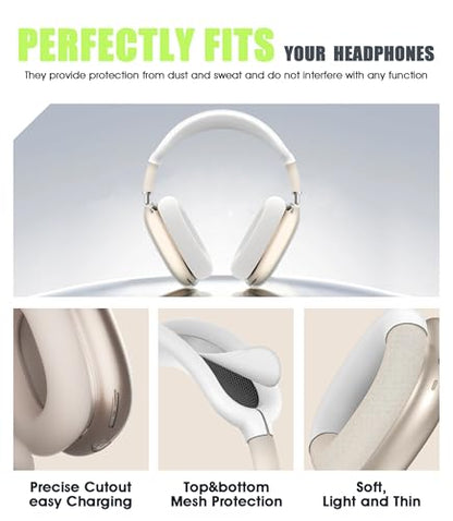 4 in 1 Case Cover for AirPods Max 2/1 (White) | Headband/Ear Cups/Ear Pads Cover, All-Round Protection Soft Silicone and Clear TPU Headphone Case for AirPods Max 2 - color: Clear White